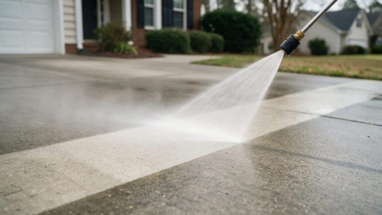 Pressure washing a concrete driveway in North Carolina